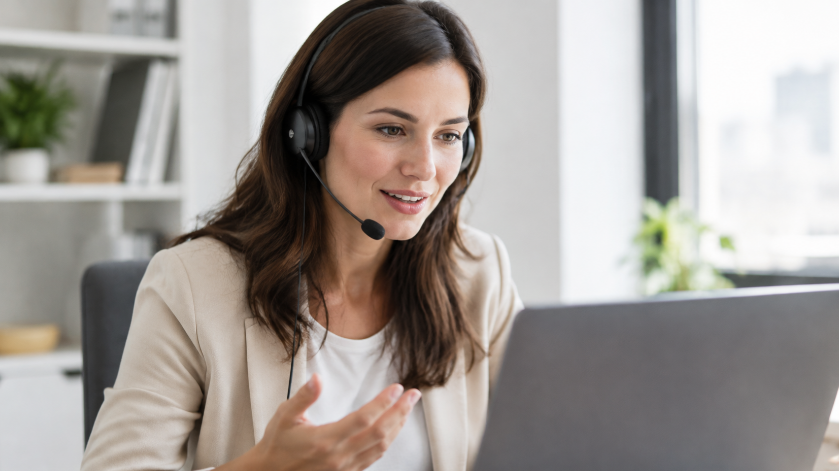 Online Dolmetscher übersetzt ein internationales Online-Meeting